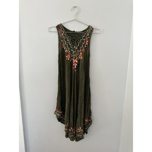 Cocoom Med Sleeveless Dress Green Boho Teopical Beach - Picture 1 of 8